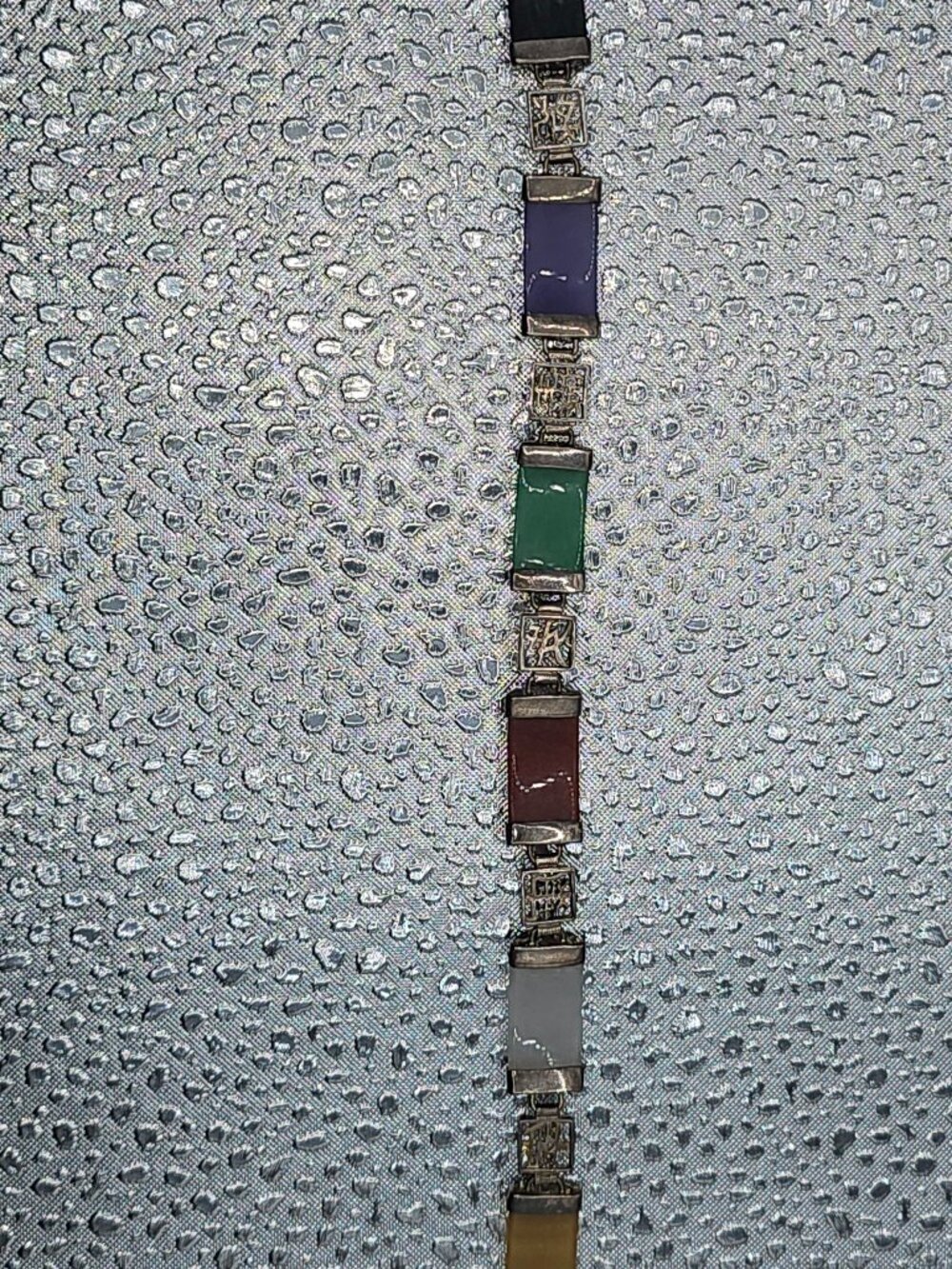 Vintage 7" Bracelet 925 Silver 6 Colored Jade Jadeite Asian Oriental Panels